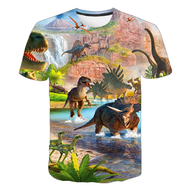 

2022 Summer Children 3D Cartoon T-shirt for Boy Jurassic World Printing Dinosaur Boys T Shirt Girls Top Tee Cartoon Kids Clothes