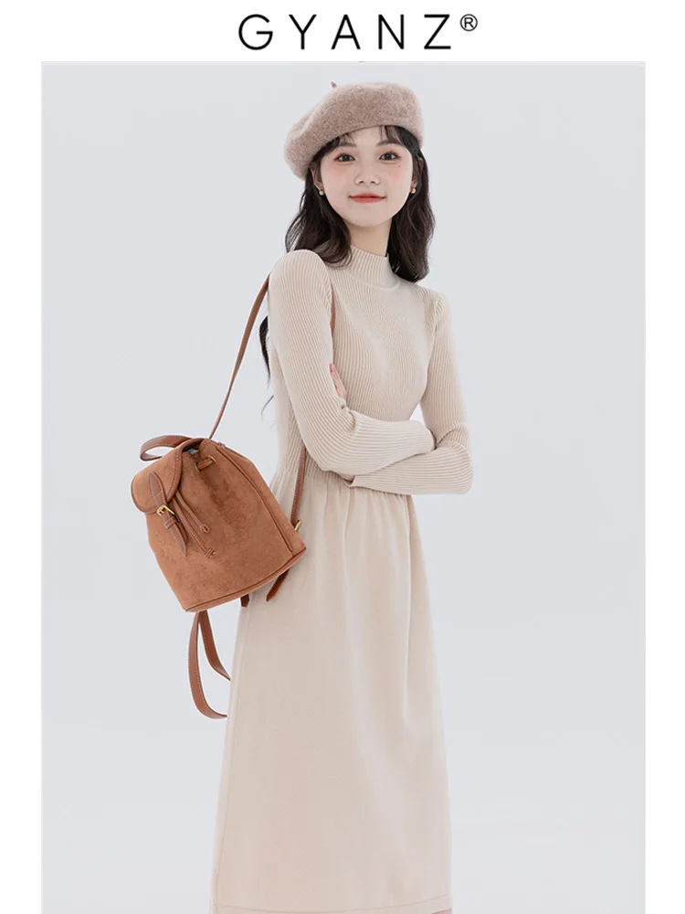 Gao Yanzhi Half-high Collar Knitted dress Women Autumn and Winter 2023 New Inner wear Base with Coat Sweater Skirts |