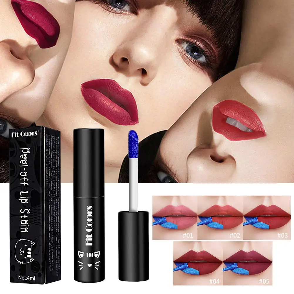 

5 Colors Tear Off Lipstick Waterproof Long Lasting Lip Lip Gloss Color Peel Reveal Non-Stick Lip Makeup Cup Stain Tattoo St E2J3