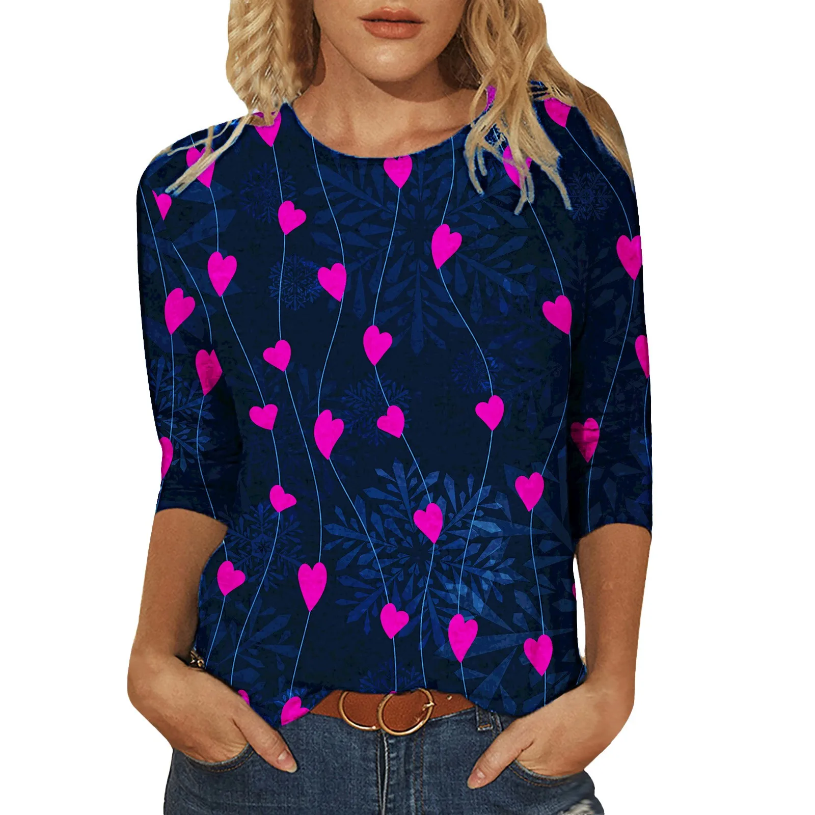 

Womens Casual Tops Three Quarter Sleeve Round Neck Tee T Shirt Loose Blouse Loose Women Shirt Workout Women Short Sleeve Shirts