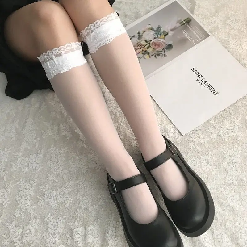 Mid Tube Socks Jk Lace Socks Female Japanese Lo Tide Bow Long Tube Stockings Thin Calf Socks Cute Soft Girl