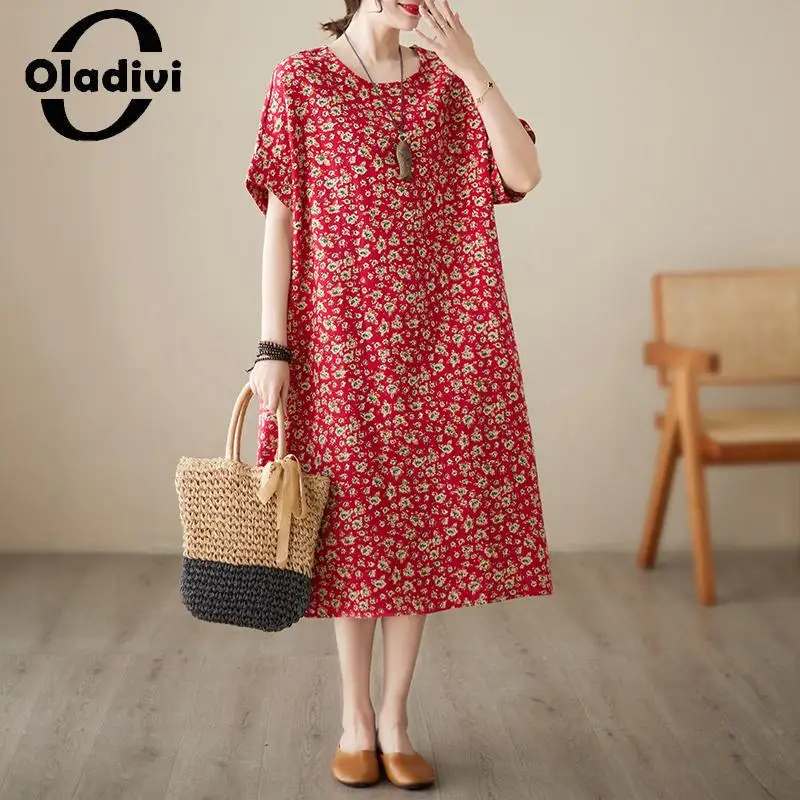 

Oladivi Fashion Floral Print Women Short Sleeve Midi Dress 2023 Summer New Casual Loose Dresses Lady Oversized Clothing 6XL 5874