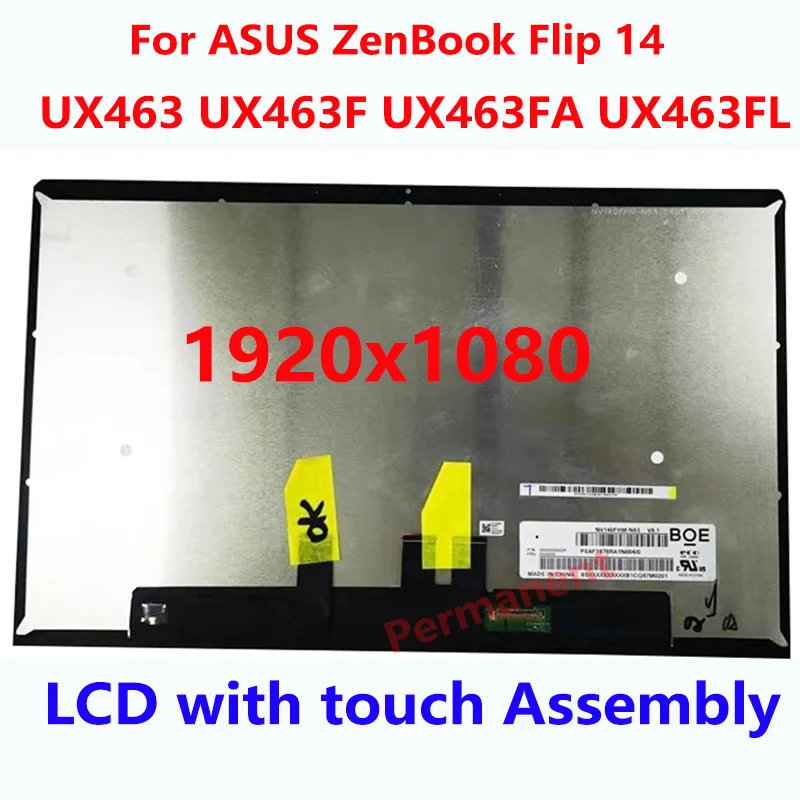 

14'' FHD 1920X1080 For ASUS ZenBook Flip 14 UX463 UX463F UX463FA UX463FL LCD Screen Touch Digitizer Full Assembly