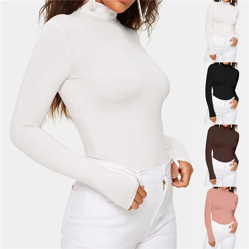 Color Fleece Collar Thermal Solid Thin Sleeve Winter Shirt Cashmere Underwear High Long Double-side Basic Bottoming Blouse Women