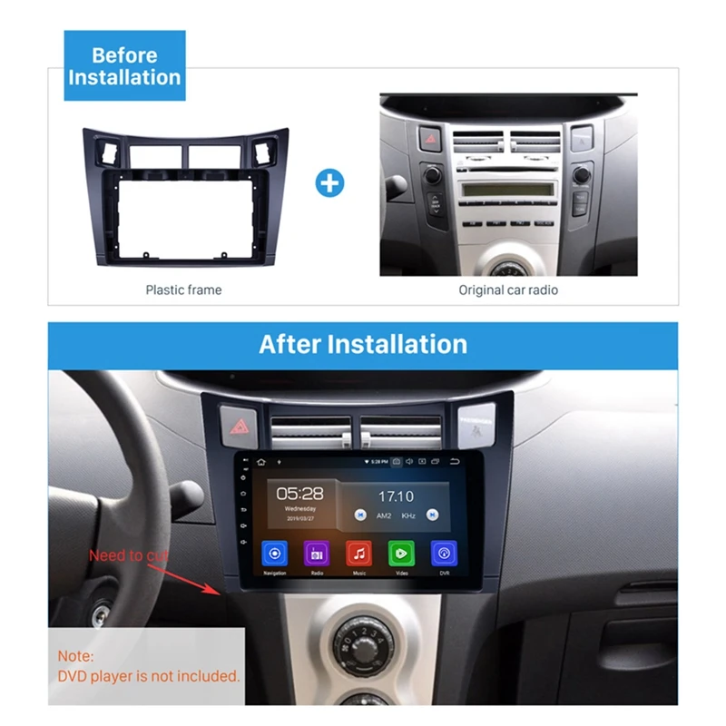 

9 Inch Car Central Control Navigation Frame Radio Panel for Toyota Yaris/Vitz/Platz 2005 -2011
