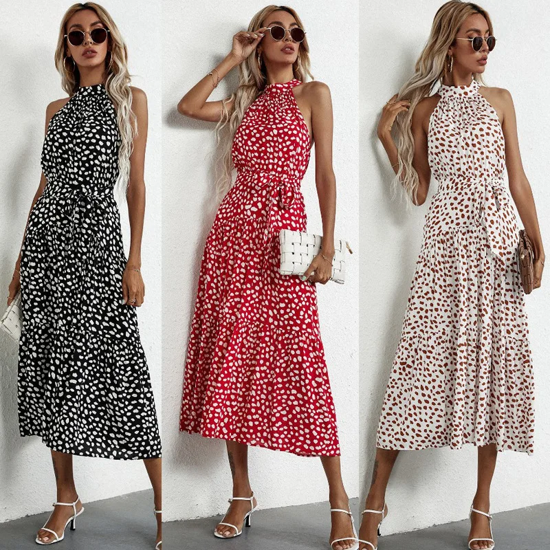 

2022 Hot print necktie temperament dress for women