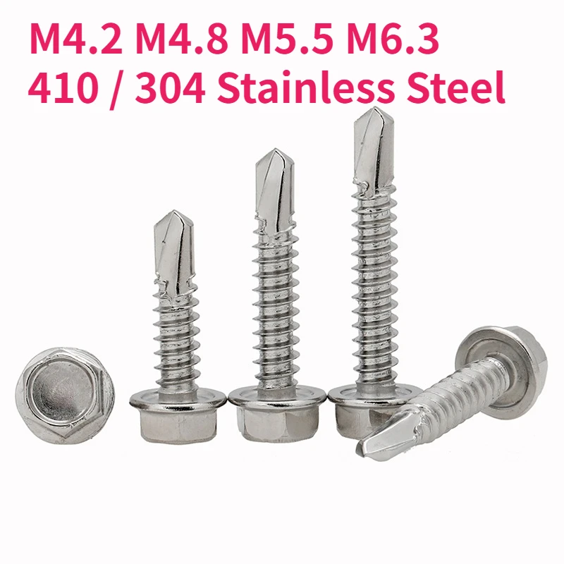 

M4.2 M4.8 M5.5 M6.3 410/304 Саморезы с шестигранной головкой и шайбой из нержавеющей стали Саморезы Tek из листового металла