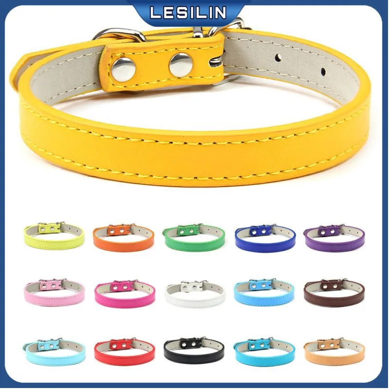 

1PC Popular Adjustable Colorful Pet Collars Kitten Cat Collar PU Leather Neck Strap Safe for Dogs Soft Pet Supplies