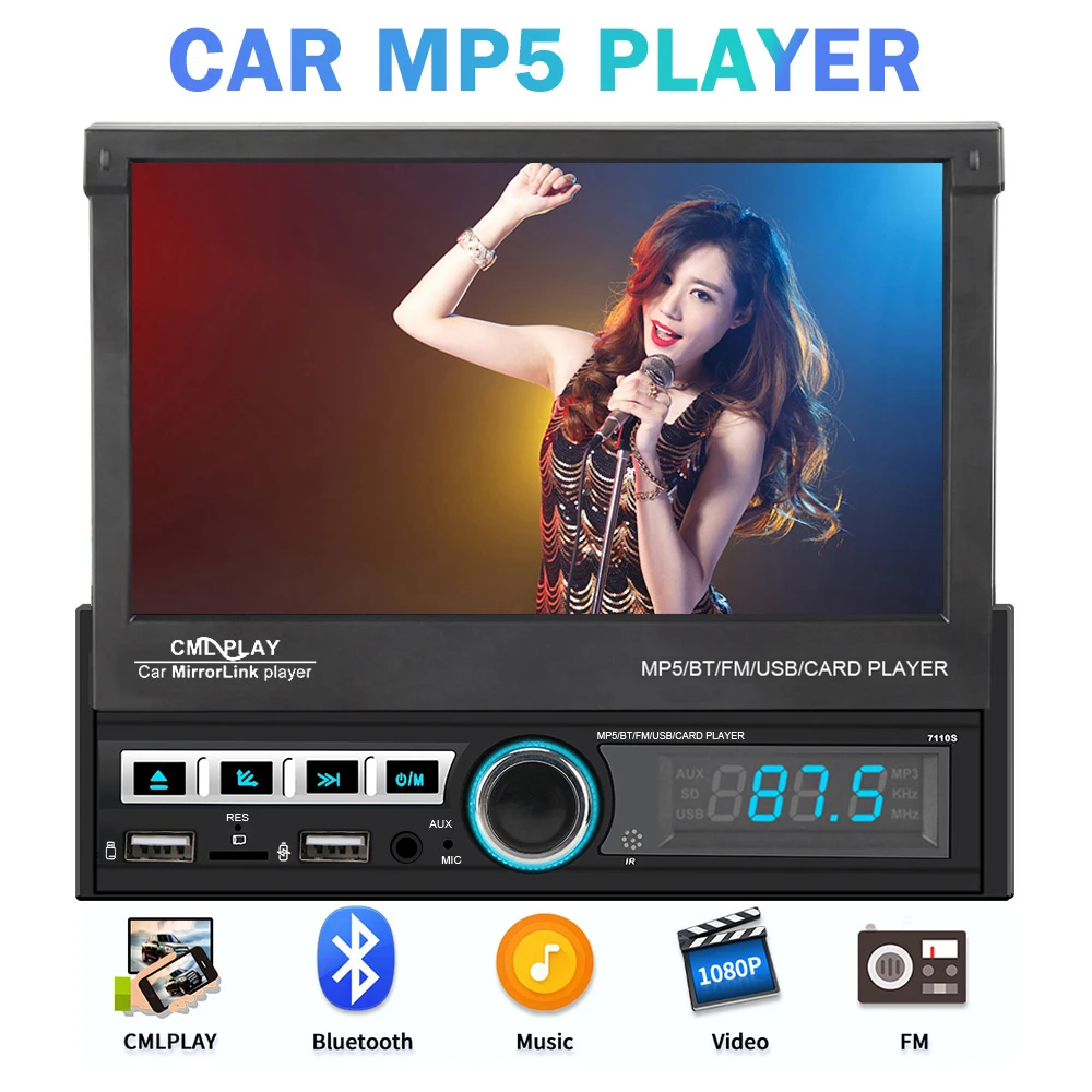 

MP5 Bluetooth FM AUX Radio Stereo Car Mirror Link Player 7'' Touch Screen CML-Player Automatic Telescopic 1 DIN Car Autoradio