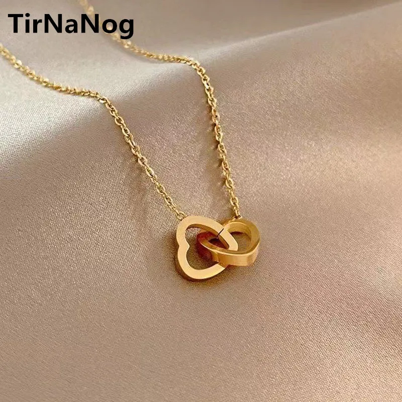 

2022 New Retro Geometric Double Heart Clasp Metal Necklace Fashion Classic Luxury Unusual Clavicle Necklace Women Jewelry Gifts