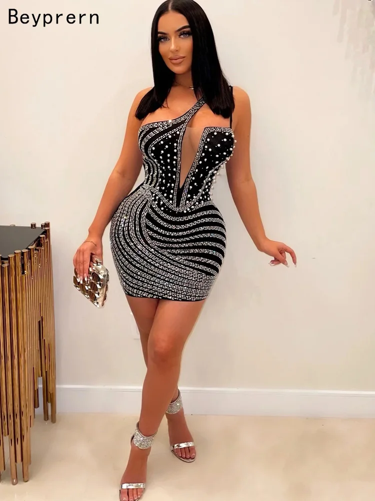 Красивое мини-платье Beyprern с украшением из кристаллов и жемчужин новинка