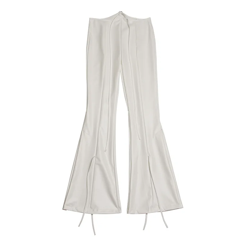 Women Tight Christmas Sexy Bandage Fitness Pants 2021 Solid White PU Faux Leather High Waist Flare Leggings New Trousers Bottom
