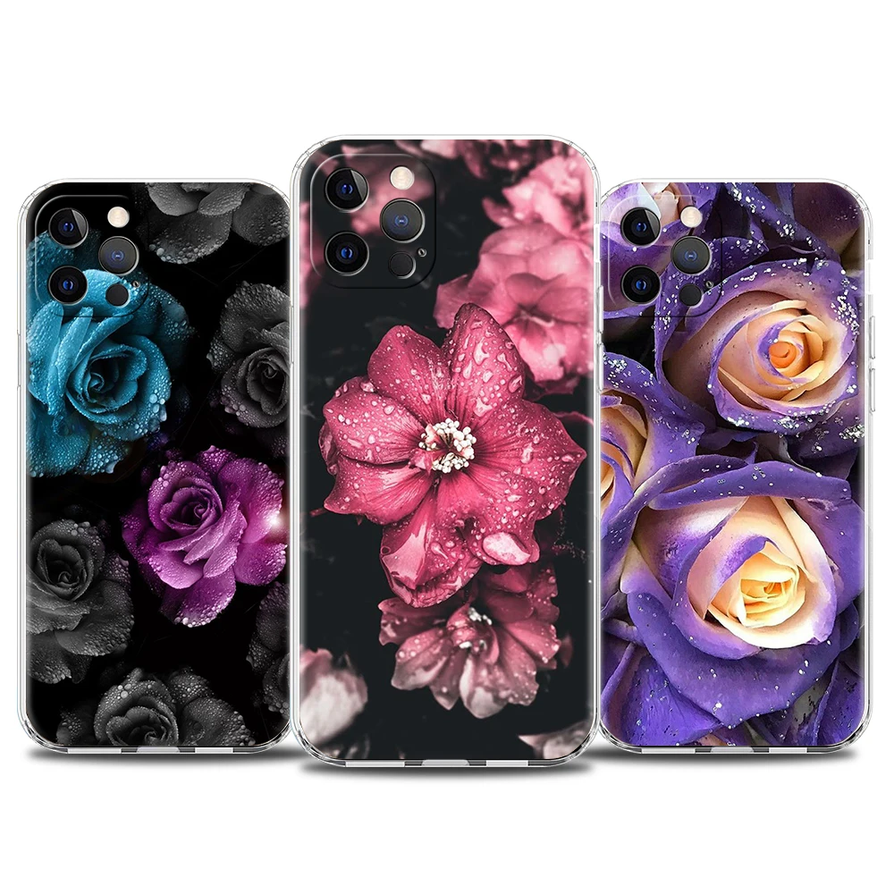 

Red Rose Art Flower Soft Transparent Phone Case Cover for iPhone 13 12 11 Pro Max X XR 8 7 Plus SE 2020 XS Max Luxury Shell TPU
