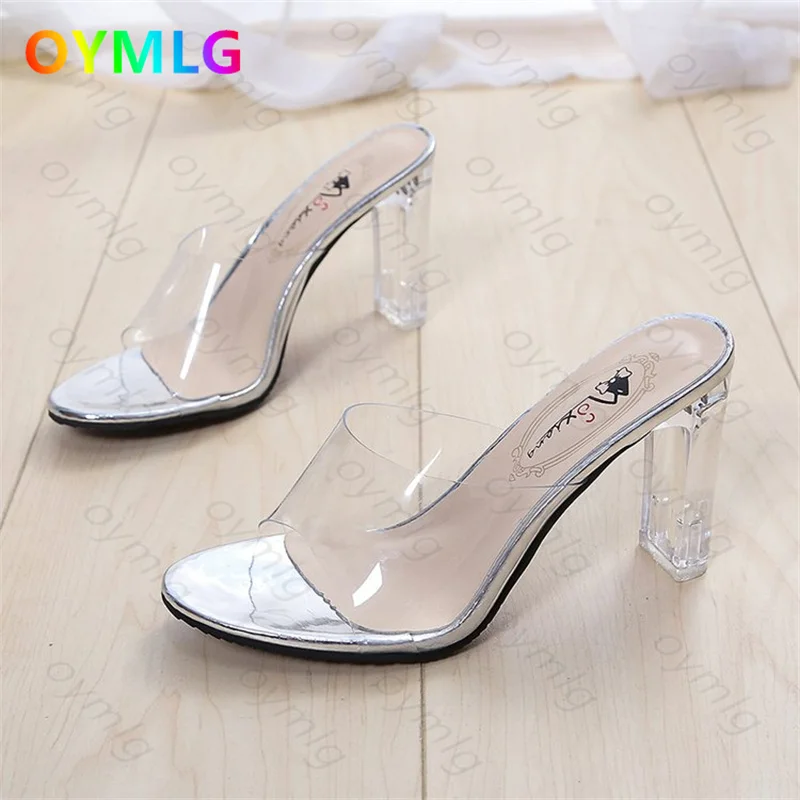 

Crystal Clear Shoes Women High Heels Sandals Female Transparent Sexy Wedding Beach Slippers Zapatillas Mujer Casa