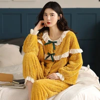 plush thick warm pajamas for fall and winter new wild cute sweet cardigan casual wild pure color cardigan pajamas