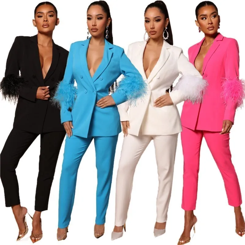 Business Office Ladies Suit 2 Piece Solid Color Slim Long-sleeved Blazer + Long Pants Suit Casual Fashion Suit 2023 Spring S-XL