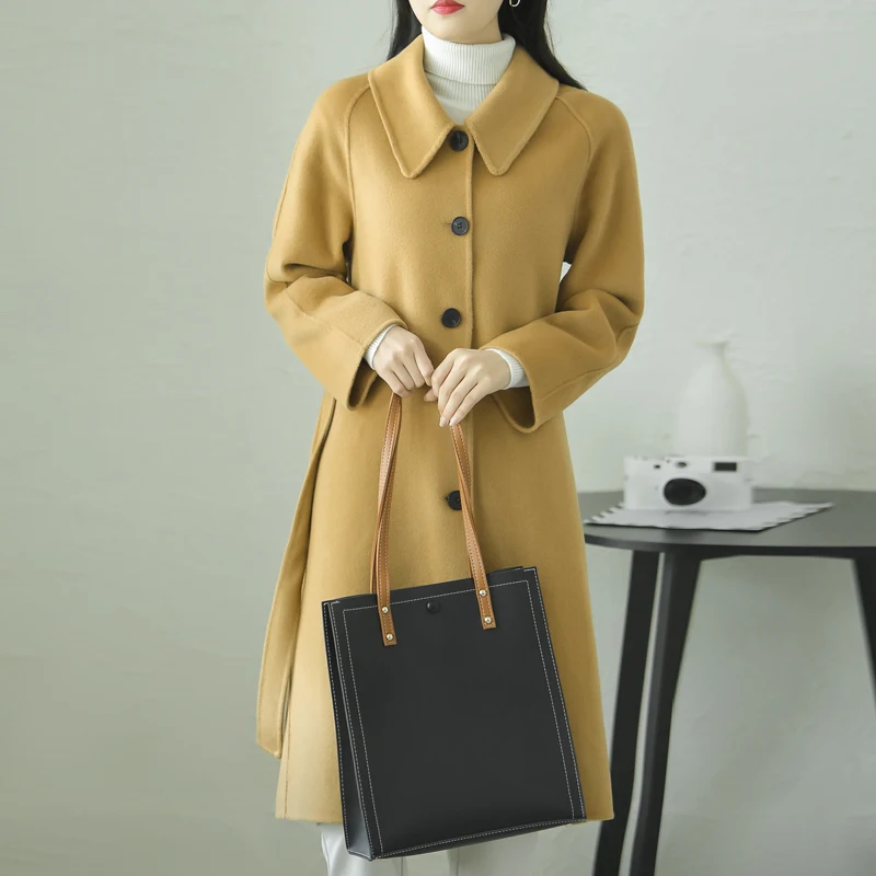 

Wool coat women's long women's coat new loose woolen 100% woolen coat black Korean style fashion woolen coat coat