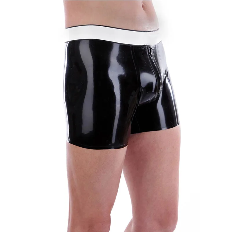 

Rubber Shorts Latex Boxer Male Underwear with Front Zip Handmade