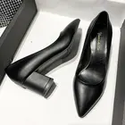 Туфли-лодочки женские из мягкой кожи, заостренный носок, квадратный каблук, без застежки, Офисная повседневная обувь для работы