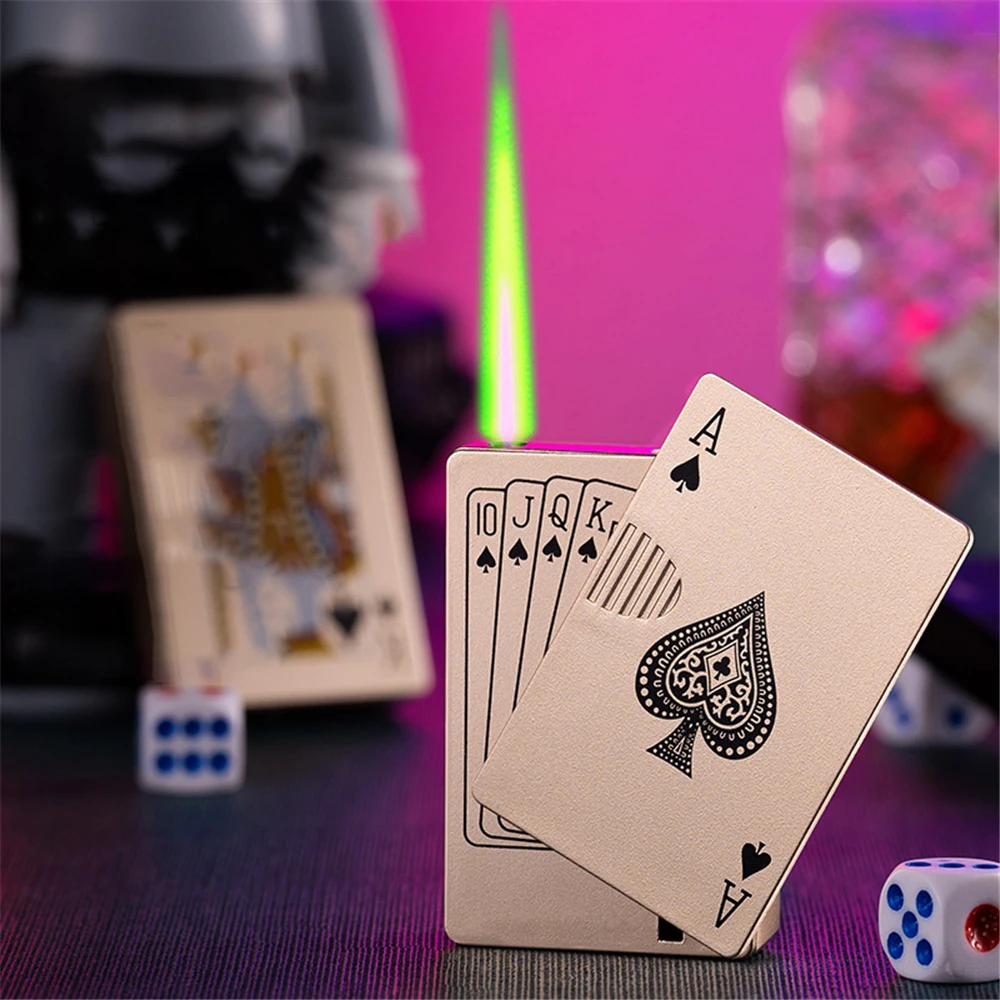 Популярная креативная газовая зажигалка для игральных карт, портативная лампа для проверки денег, металлическая ветрозащитная наружная Зажигалка для сигар, мужской подарок