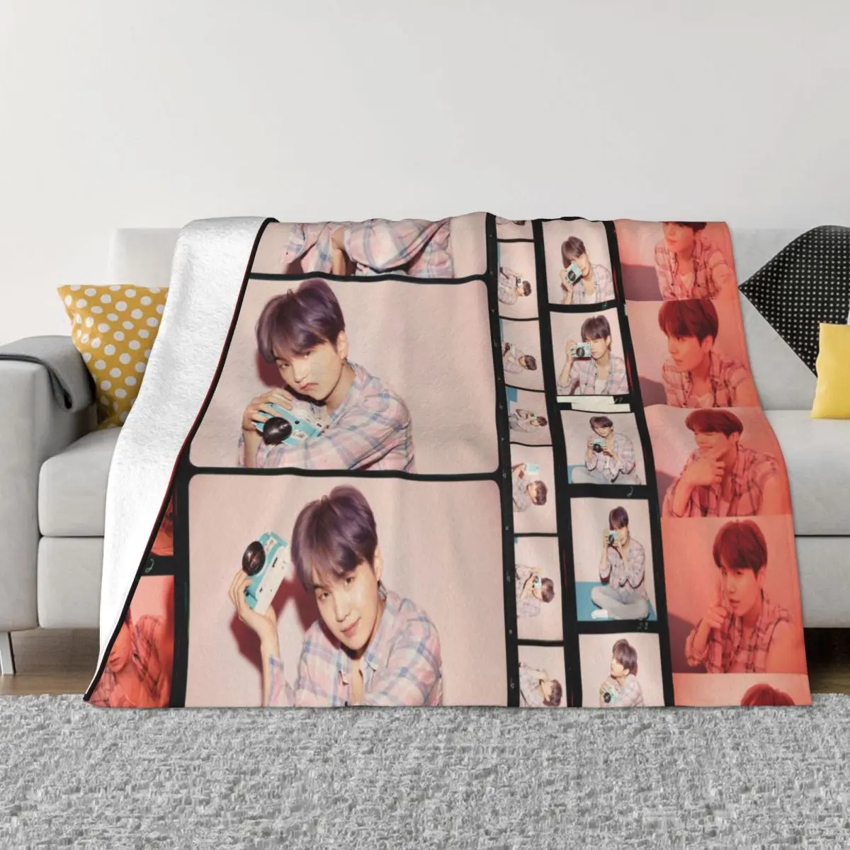 

Kpop Boys Min Yoongi Plaid Blankets Sofa Cover Fleece Spring/Autumn Suga Breathable Warm Throw Blanket for Bed Couch Rug Piece