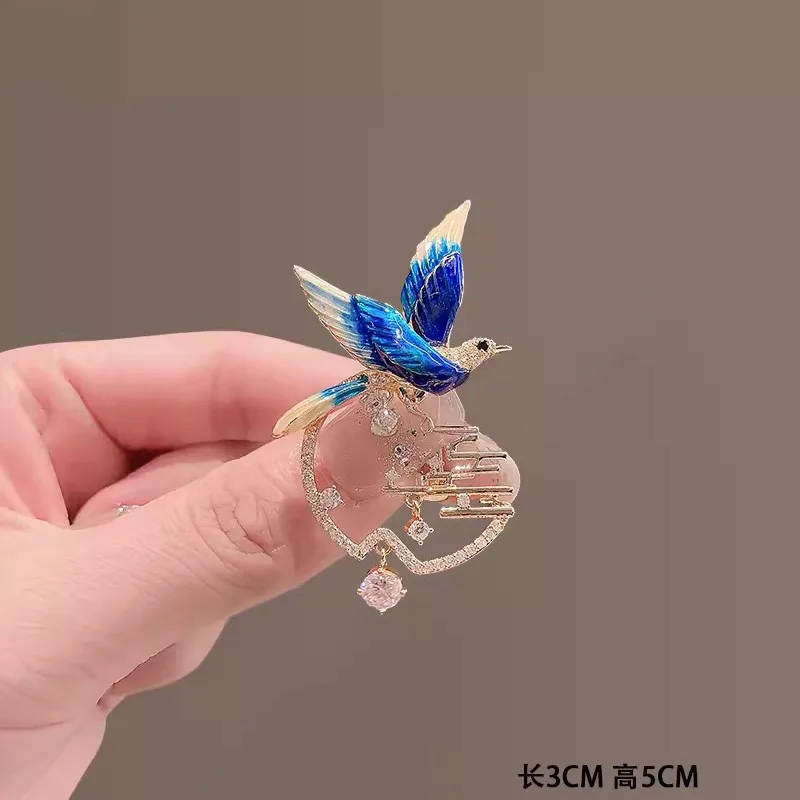 Ajojewel синяя эмаль брошь в виде сороки стразы китайские традиционные украшения