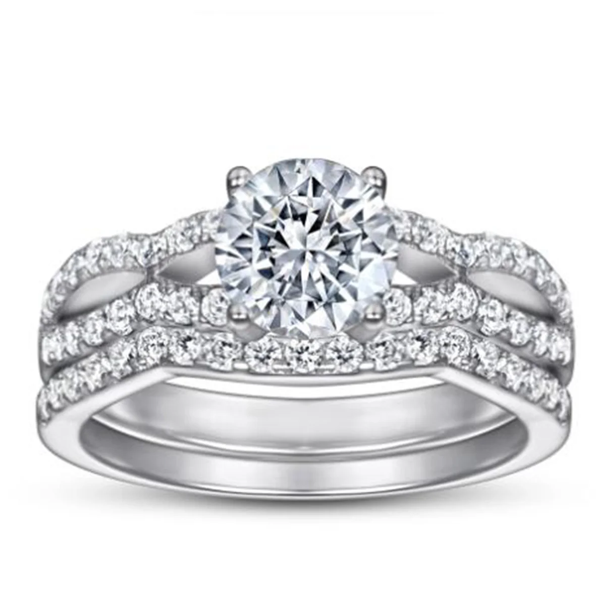 

Zircon 925 Sterling Silver Ring Fashion Flower Row Zircon Ring Round Zircon Personality Women Ring