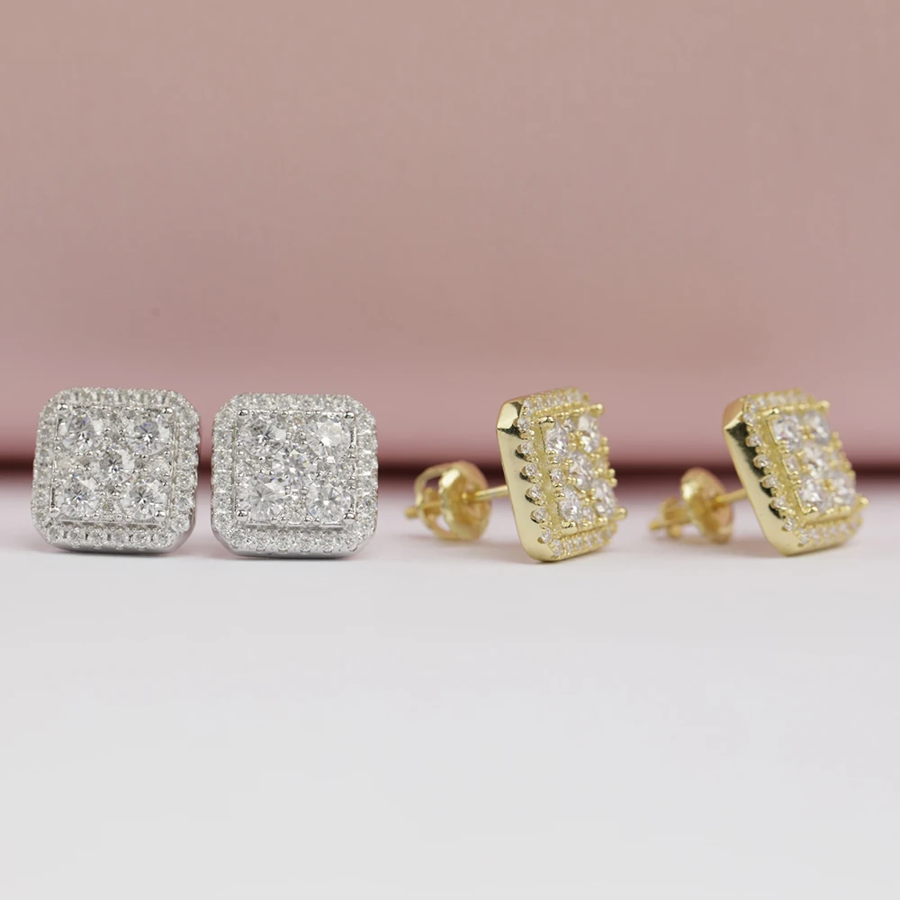 Square Moissanite Diamond Earrings For Women Ear Studs Men High-End Jewelry Pass Tester Free Shipping