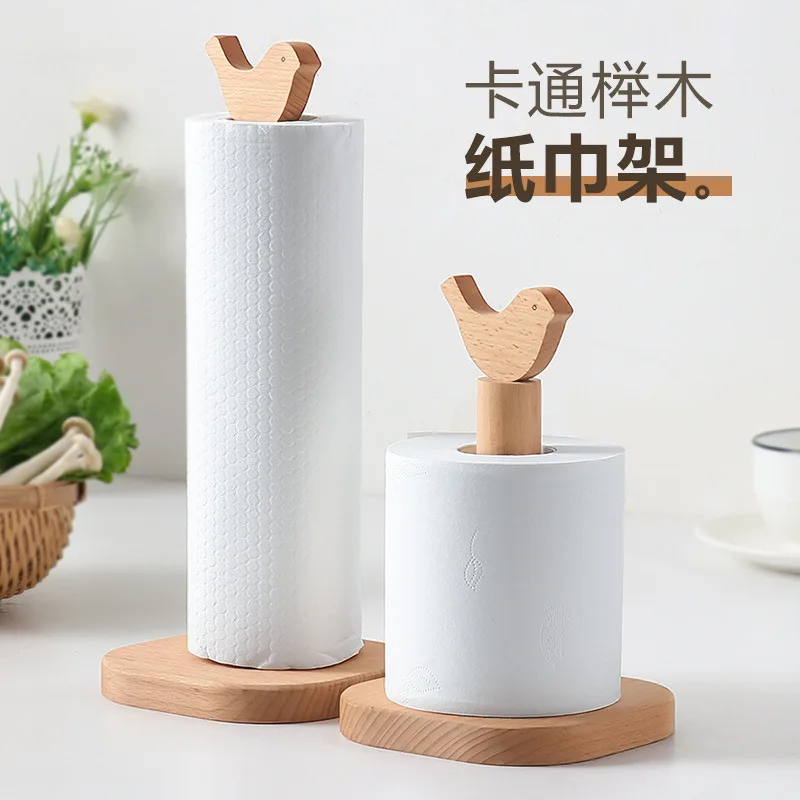 

1PC Wooden Vertical Paper Towel Holder Rack Napkin Stand Shelf Kitchen Punch Free Roll Paper Holder Storage Rack