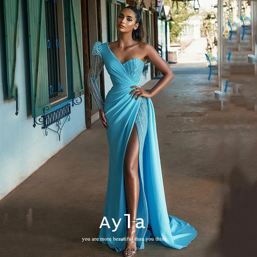 

Gorgeous Mermaid Prom Dresses Advanced Satin Prom Gowns With One Sleeve Glitter Mermaid Robes De Soirée Vestidos De Noche