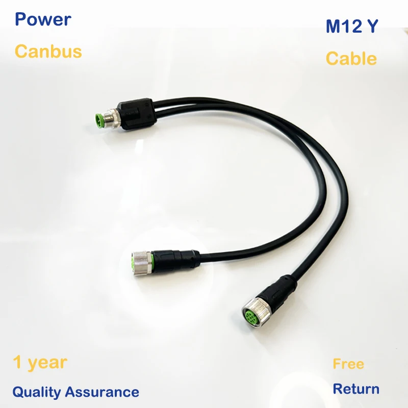 

M12 Connector, Y Cable, Male to 2 Female , 5Pins ,300mm