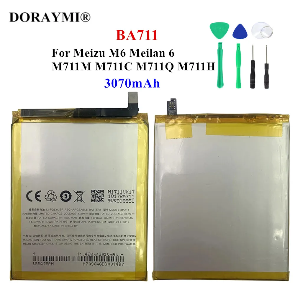 

Оригинальный аккумулятор BA711 для телефона Meizu M6 Meilan 6 M711M M711C M711Q M711H, сменные батареи 3070 мАч, аккумулятор и инструменты