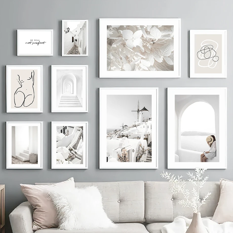 

Wall Art Canvas Painting Santorini White House Leaves Sea Island Nordic Posters And Prints Modern Pictures For Living Room Decor