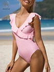 Peachtan розовый сетчатый Цельный купальник, женский купальник с оборками, женский спортивный купальный костюм, боди, винтажный Новый