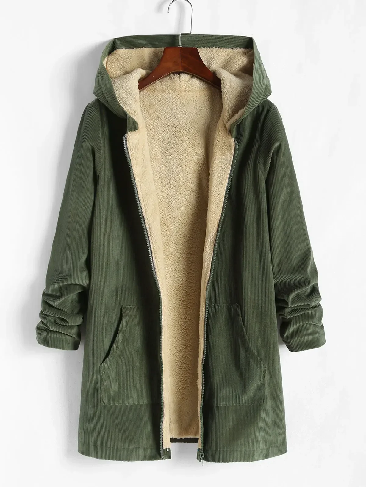 

ZAFUL Women's Stylish Autumn Winter Casual Outerwear Long Zipper Jacket with Corduroy Fleece Lining ZF506101365