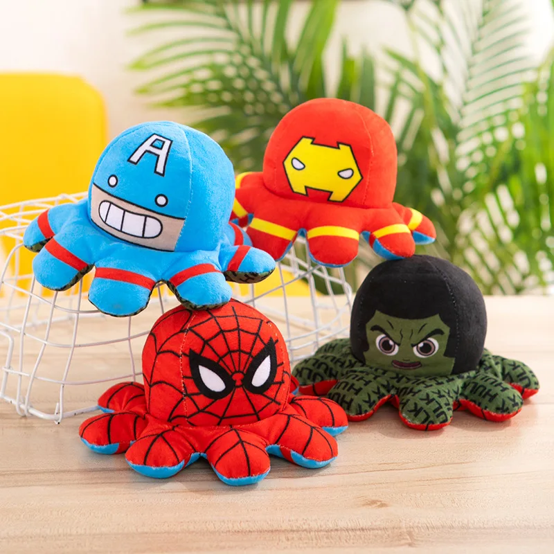 

1 Piece Cute Avengers Flip Octopus Plush Figure Spiderman Captain America Hulk Iron Man Stuffed Flip Double Sided Household Toys