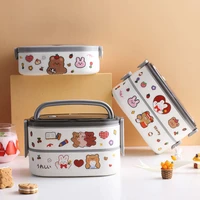 japanese kawaii lunch box container double layer lunch storage breakfast boxe bento container with cover compartments container