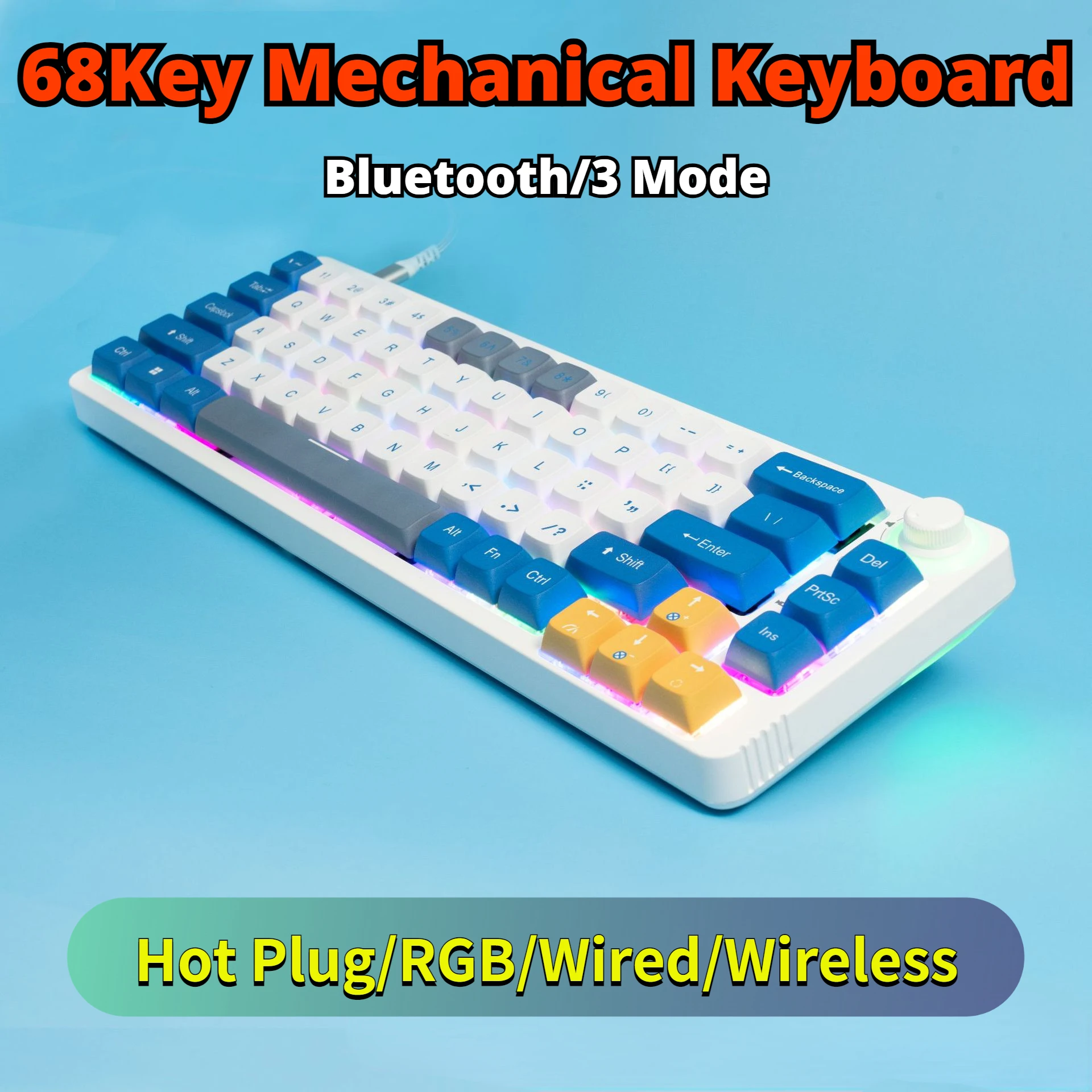 TM680 Knob Hot Swap Mechanical Keyboard Kit Wireless Bluetooth 3 Mode RGB Backlit Gamer 60% Keyboard for 3Pin/5Pin Switch