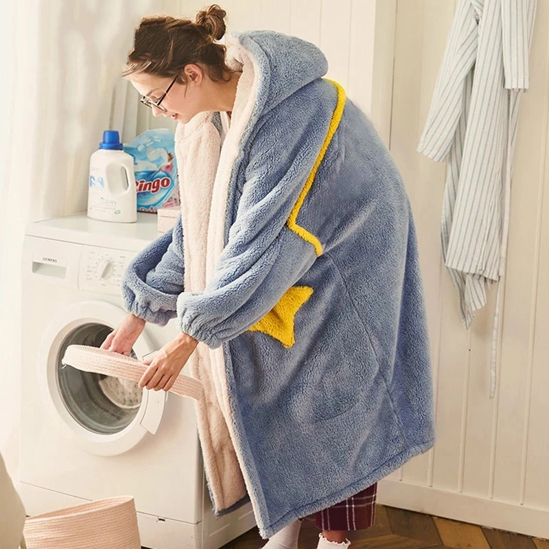 Plush Coral Fleece Sleepwear Long Bathrobe Christmas Cosplay Animal Women's Pajamas Hooded Nightgown Cartoon Cute Warm Pijama