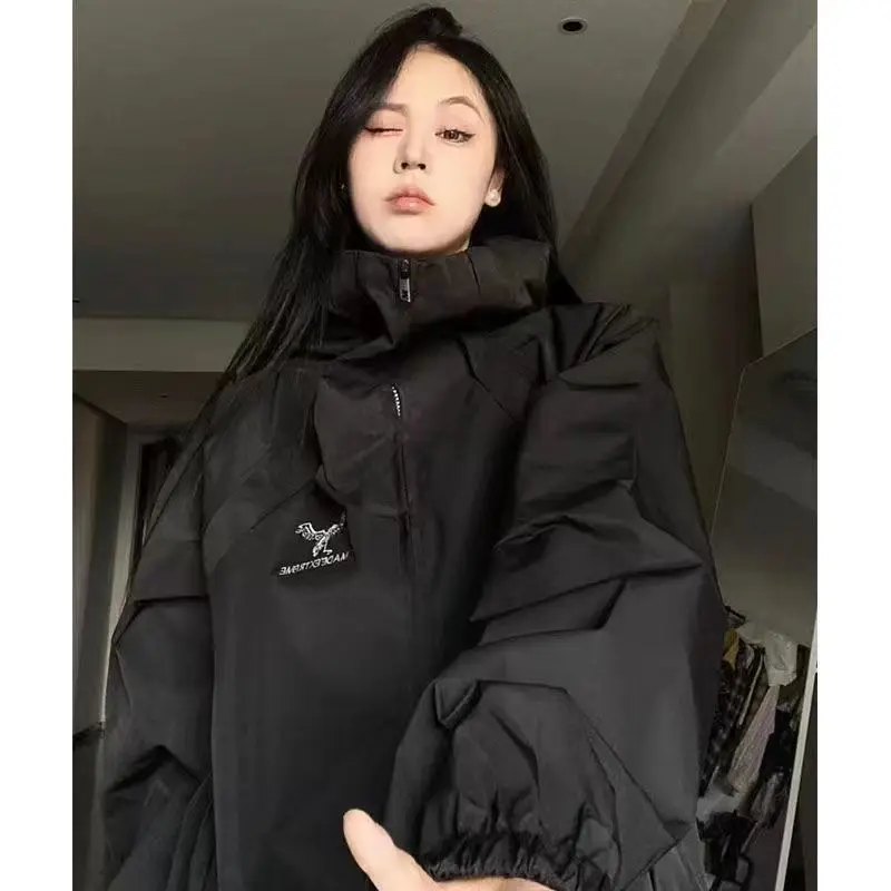 Куртка женская оверсайз в стиле Харадзюку дождевик готическом черная