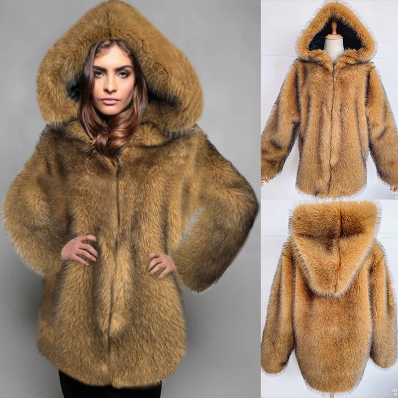 2022 New Fashion Faux Fur Coat Long Faux Fox Fur Coat Warm Outwear
