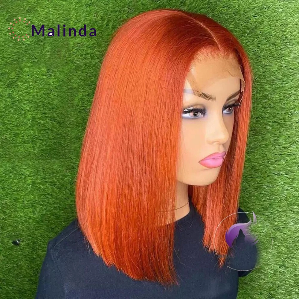 

Ginger Colored Straight Short Bob Human Hair Wig 4x4 HD Lace Frontal Hair Wigs Brazilian Glueless Human Hair Wigs for Women