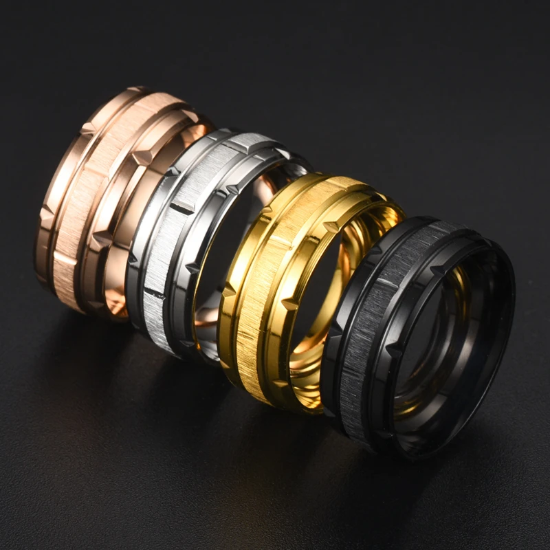 

8mm Classic 4 Black Gold Frosted Stainless Steel Ring for Couple Exquisite Fashion Jewelry Accessories