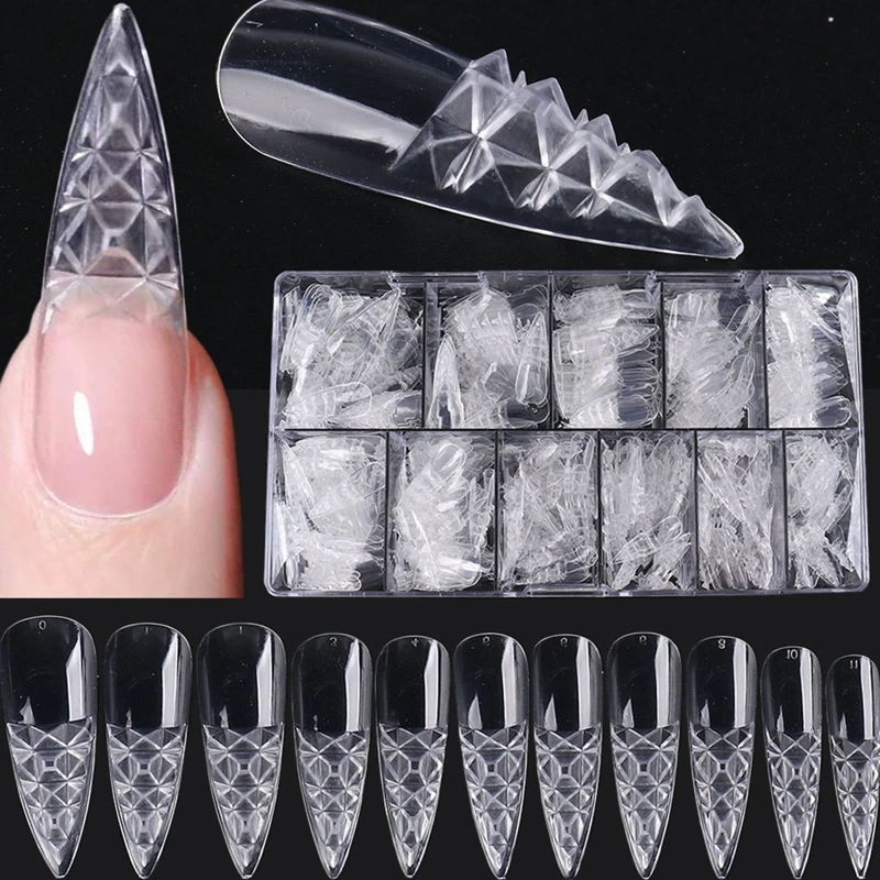 

500Pcs Glass Mosaic False Nail Tips Full Cover Square Trapezoid Stiletto Head Fake Nail Tips for Home DIY Nail Art Salon