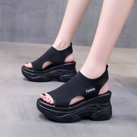 2022womens sandals wedge heel elastic cloth cover foot ladies sandals thick soled fashion trifle elevation casual womens shoes