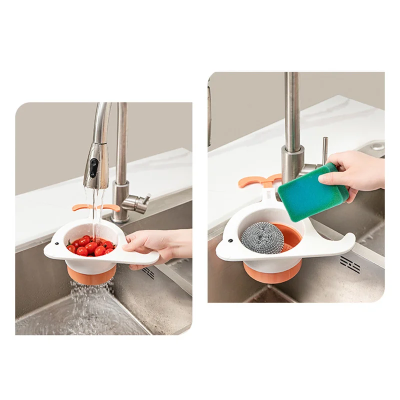 

Retractable Kitchen Sink Drain Basket Sponge Cloth Holder Whale Wet Dry Separation Filter Basket Leftover Residue Filter Screen