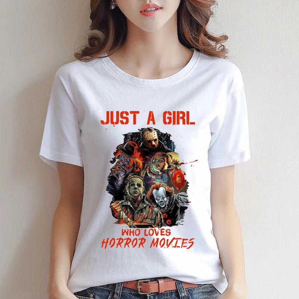 Футболка с надписью Just A Girl Who Loves фильмы ужасов Винтажная футболка подарок на день