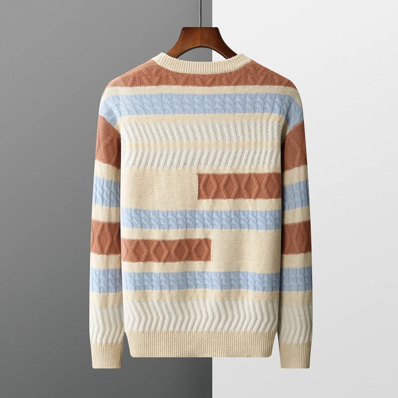 Кашемировый свитер из 100% чистой шерсти мужской жаккардовый пуловер с круглым