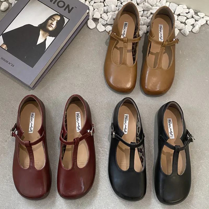 Женские туфли на плоской подошве элегантные уличные мэри джейн с круглым носком