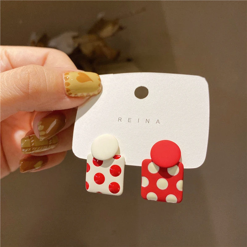 Модные Геометрические Квадратные красные белые серьги-капли в горошек корейский